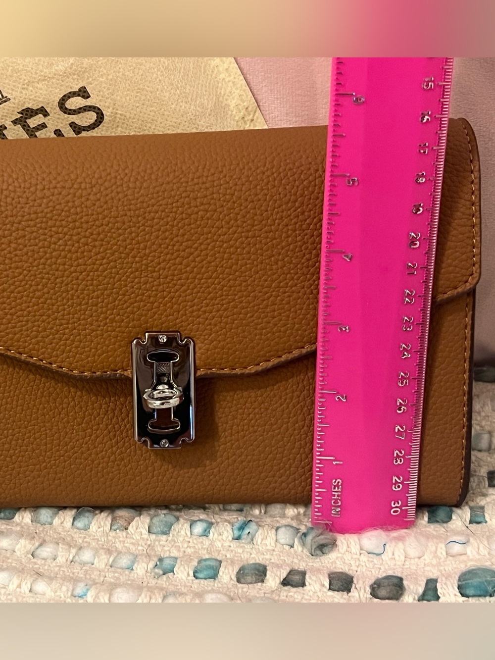 Brown Leather Shoulder Bag with Multicolor Twilly - Picture 6 of 9